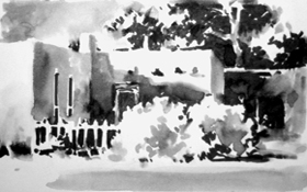 'Adobe' ink sketch from video by Ken Hosmer