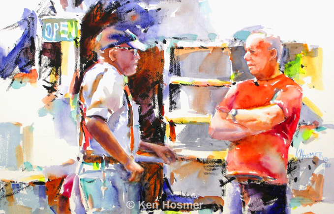 Good Conversation - watercolor by Ken Hosmer